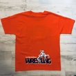 Gyerek póló - Nagy fekete wrestling felirattal dobós mintával - narancssárga pólón