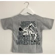 Gyerek póló - Wrestling összekapaszkodós fehér dobós mintával - szürke pólón
