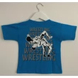 Gyerek póló - Wrestling összekapaszkodós szürke dobós mintával - kék pólón