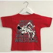 Gyerek póló - Wrestling összekapaszkodós szürke dobós mintával - piros pólón