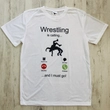 Női technikai póló - Wrestling is calling...-fekete mintával - fehér pólón