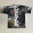 Férfi V nyakú technikai póló (rashguard) - piros tigrises mintával - szürkés pólón
