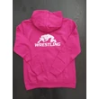 Női kapucnis, cipzáros pulóver, új wrestling mintával, pink-fehér