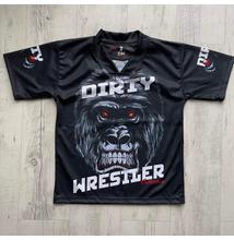 Férfi technikai póló (rashguard) - majmos mintával - fekete pólón