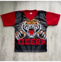 Férfi technikai póló (rashguard) - tigrises mintával - piros pólón