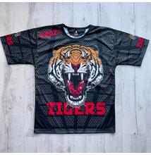 Férfi technikai póló (rashguard) - Tigrises mintával - fekete pólón