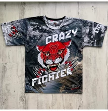 Férfi technikai póló (rashguard) - piros tigrises mintával - szürkés pólón