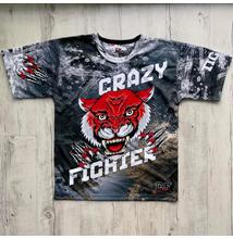Férfi technikai póló (rashguard) - piros tigrises mintával - szürkés pólón