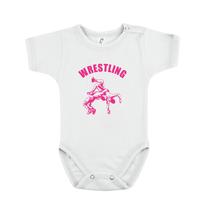 Baba-body, pamut fehér - Dobós - neon pink mintával - KÜLÖNBÖZŐ UJJHOSSZÚSÁGBAN