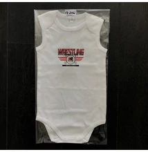Baba-body, pamut fehér - 18-24 hó - Wrestling 3 csíkos mintával - piros - Ujjatlan