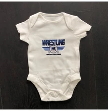 Baba-body, pamut fehér - 0-3 hó - Wrestling 3 csíkos mintával - kék - Rövid ujjas