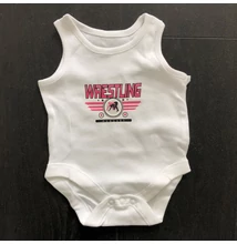Baba-body, pamut fehér - 0-3 hó - Wrestling 3 csíkos mintával - rózsaszín - Ujjatlan