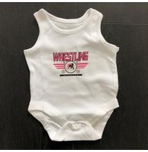 Baba-body, pamut fehér - 0-3 hó - Wrestling 3 csíkos mintával - rózsaszín - Ujjatlan