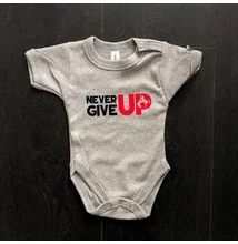 Baba-body, pamut szürke - 0-1 hó - Never Give Up mintával - sötétkék-piros - Rövid ujjas