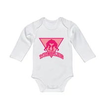 Baba-body, hosszú ujjas, pamut fehér - háromszög minta rózsaszín Baba-body, hosszú ujjas, pamut fehér - háromszög minta rózsaszín