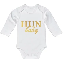 Baba-body, hosszú ujjas, pamut arany HUN Baby felirattal