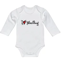 Baba-body, hosszú ujjas, pamut fehér I LOVE WRESTLING felirattal