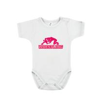 Baba-body, pamut fehér - Összekapaszkodós - rózsaszín mintával - KÜLÖNBÖZŐ UJJHOSSZÚSÁGBAN