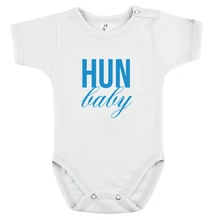 Baba-body, pamut fehér - HUN Baby - kék mintával - KÜLÖNBÖZŐ UJJHOSSZÚSÁGBAN