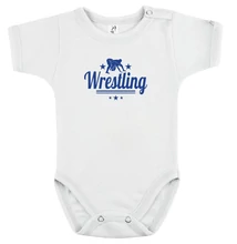 Baba-body, pamut fehér - Wrestling 2 csíkos csillagos - kék mintával - KÜLÖNBÖZŐ UJJHOSSZÚSÁGBAN