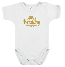 Baba-body, pamut fehér - Wrestling 2 csíkos csillagos - arany mintával - KÜLÖNBÖZŐ UJJHOSSZÚSÁGBAN