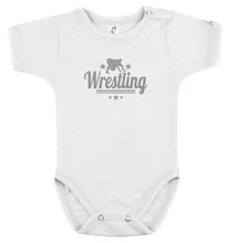 Baba-body, pamut fehér - Wrestling 2 csíkos csillagos - ezüst mintával - KÜLÖNBÖZŐ UJJHOSSZÚSÁGBAN