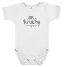 Baba-body, pamut fehér - Wrestling 2 csíkos csillagos - ezüst mintával - KÜLÖNBÖZŐ UJJHOSSZÚSÁGBAN
