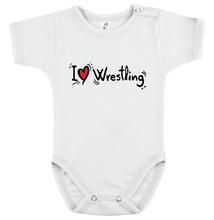 Baba-body, pamut fehér - I love wrestling szív - fekete, piros mintával - KÜLÖNBÖZŐ UJJHOSSZÚSÁGBAN