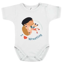 Baba-body, pamut fehér - Baba, I love wrestling 2 - színes mintával - KÜLÖNBÖZŐ UJJHOSSZÚSÁGBAN