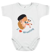 Baba-body, pamut fehér - Baba, I love wrestling 2 - színes mintával - KÜLÖNBÖZŐ UJJHOSSZÚSÁGBAN