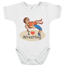 Baba-body, pamut fehér - Baba, I love wrestling 1 - színes mintával - KÜLÖNBÖZŐ UJJHOSSZÚSÁGBAN