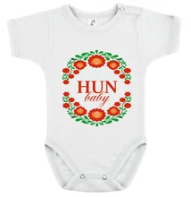 Baba-body, pamut fehér - HUN Baby - Piros, zöld mintával - KÜLÖNBÖZŐ UJJHOSSZÚSÁGBAN