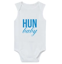 Baba-body, ujjatlan, pamut babakék HUN Baby felirattal