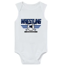 Baba-body, ujjatlan, pamut fehér sötétkék Wrestling mintával