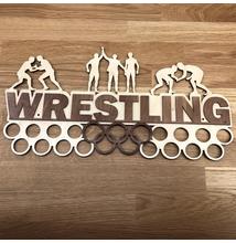 Fali Éremakasztó Fából - WRESTLING - karikás (bézs alapon, világosbarna) 46x24 cm