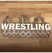 Fali Éremakasztó Fából - WRESTLING karikás (világosbarna alapon, bézs) 46x24 cm