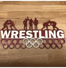 Fali Éremakasztó Fából - WRESTLING karikás (bordó alapon, bézs) 46x24 cm