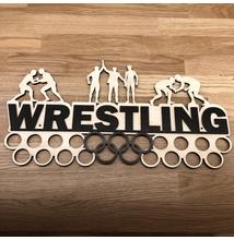 Fali Éremakasztó Fából - WRESTLING karikás (bézs alapon, sötétbarna) 46x24 cm