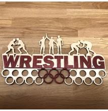 Fali Éremakasztó Fából - WRESTLING karikás (bézs alapon, bordó) 46x24 cm