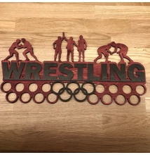 Fali Éremakasztó Fából - WRESTLING karikás (bordó alapon, sötétbarna) 46x24 cm