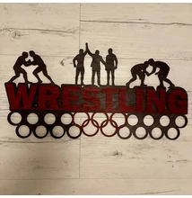 Fali Éremakasztó Fából - WRESTLING - karikás (sötétbarna alapon, bordó) 46x24 cm