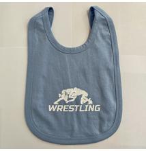 Baba előke (partedli) Wrestling összekapaszkodós mintával- világoskék előkén fehérrel