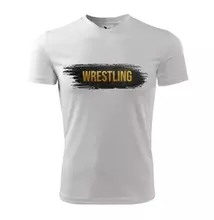 Férfi technikai póló - wrestling felirattal - fehér, arany- fekete