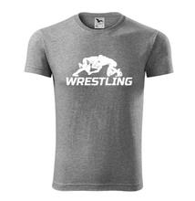 Férfi póló - wrestling mintával - szürke, fehér