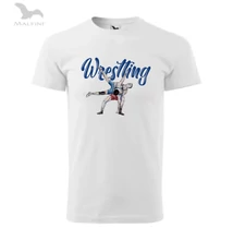 Férfi technikai póló - wrestling rajzolt mintával - fehér, színes