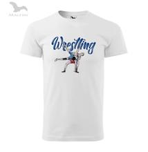 Férfi technikai póló - wrestling rajzolt mintával - fehér, színes