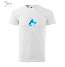 Férfi póló - kicsi birkózó mintával - fehér, kék
