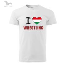 Férfi Póló - I Love Wrestling feliratal - fehér pólón