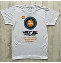 Férfi fehér szublimációs birkózó póló - UWW Wrestling-Ranking Series mintával