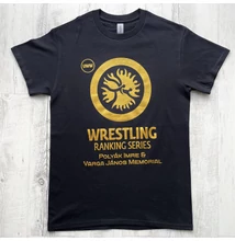 Férfi fekete-arany pamut birkózó póló - UWW Wrestling-Ranking Series mintával
